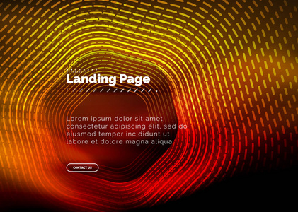 霓虹灯发光技术六角形线, 高科技未来抽象背景, 登陆页面模板