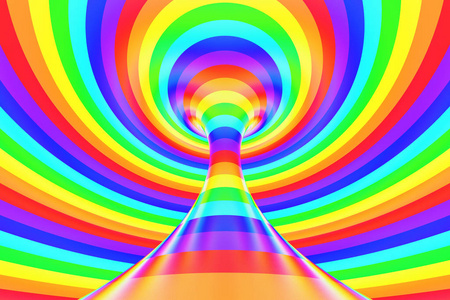 彩虹滑稽螺旋隧道.条纹扭曲欢快的光学错觉.抽象背景.3d 渲染照片