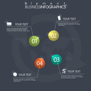 现代设计的信息图表 3d 光滑球元素模板在深色背景上