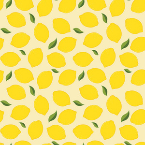 用新鲜的柠檬和树叶的无缝背景