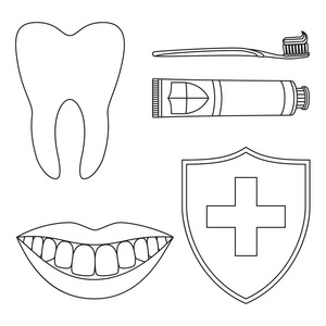 线条艺术黑白牙齿清洗套装图片