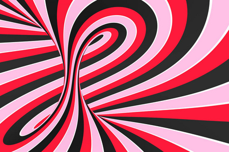 喜庆的粉红色, 红色和黑色螺旋隧道。条纹扭曲棒糖光学错觉。抽象背景。3d 渲染