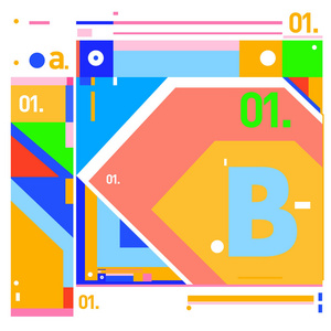 矢量字母 B 孟菲斯风格几何颜色轮廓字体。图形装饰类型。海报设计模板