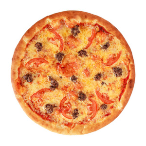 比萨素食者西红柿, 红辣椒和蘑菇在白色的孤立