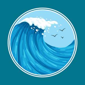 矢量海洋图标设计.七彩海浪与海鸥圆框照片
