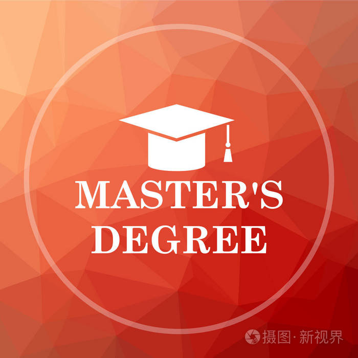 硕士学位图标红色低聚背景下的硕士学位网站按钮