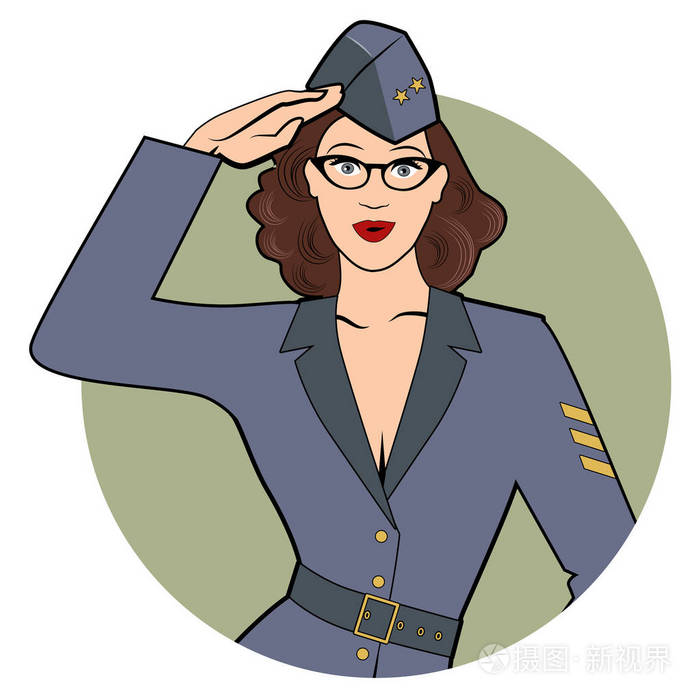 在复古漫画风格的军队女孩戴眼镜和士兵制服从40s 或50s 做军事敬礼插画 正版商用图片09vusa 摄图新视界 在复古漫画风格的军队女孩戴眼镜和士兵制服从40s 或50s 做军事敬礼插画 正版商用图片09vusa 摄图新视界