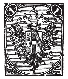 波斯尼亚 1 N 邮票在1879年设计特征徽章和数字片在上部角落, 复古线图画或雕刻例证