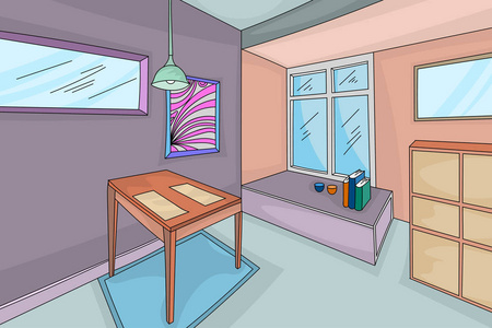 室内手绘色彩风格向量客厅背景
