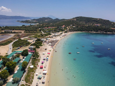 希腊 Chalkidiki Ammouliani 岛海滩鸟瞰图