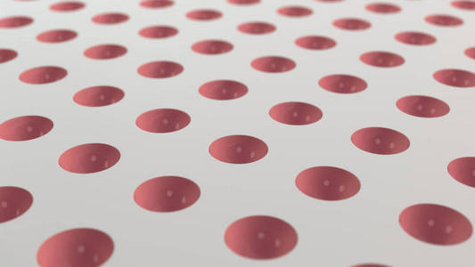 白色表面与红色半球缩进的样式。抽象3d 背景。3d 渲染插图
