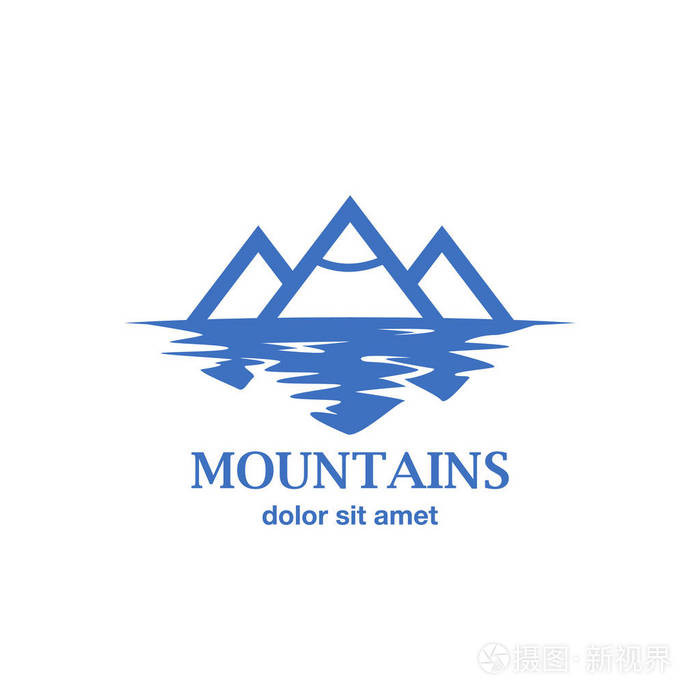 抽象蓝色山与反射在湖.山的标志想法为名片, 品牌和企业身分