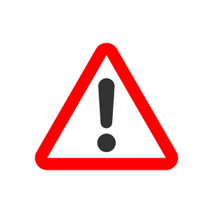 在平面样式中的感叹号图标.危险警报向量例证在白色被隔绝的背景.