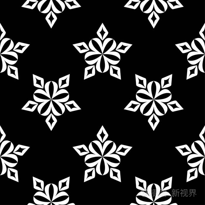 黑白相间的花饰纺织品和墙纸无缝图案