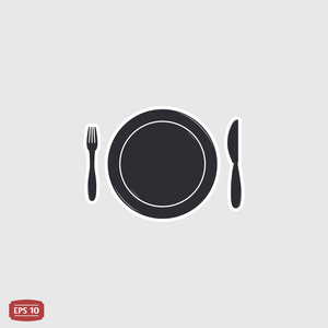 图标刀 盘子和叉子。餐厅。平面设计风格