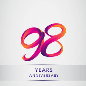 第九十八周年庆典标识多彩设计, 生日标志白色背景