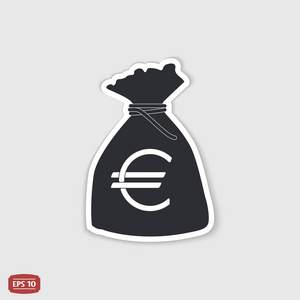 欧元货币符号。钱袋子图标。平面设计风格