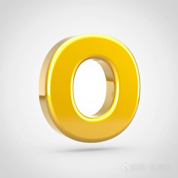 金色字母 o 大写.3d 渲染字体与金色纹理隔离在白色背景上