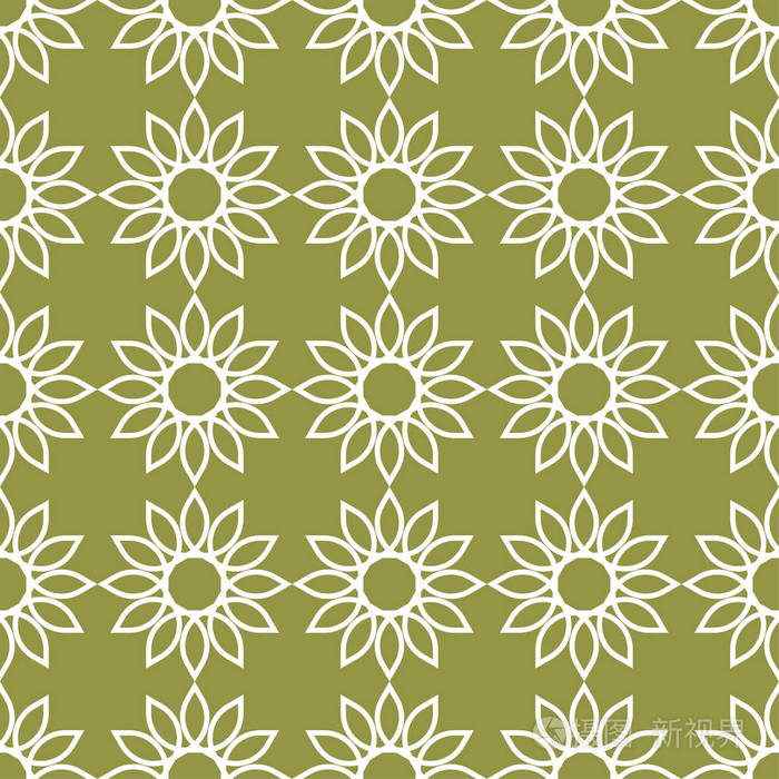 橄榄绿色和白色的几何装饰品。网络纺织品和墙纸无缝模式