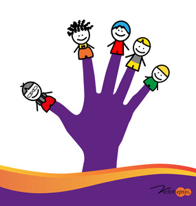 孩子们可爱的快乐卡通的手指上.矢量图照片