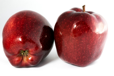 两个光泽红苹果