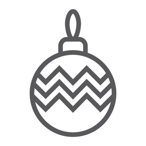 圣诞树球线图标, 圣诞节和装饰, 摆设符号, 矢量图形, 在白色背景的线性图案