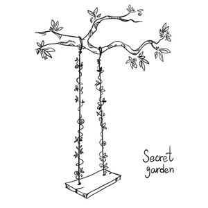 树上有一个秋千.矢量图照片