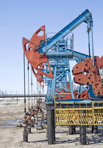 西伯利亚西部的油泵。石油工业。油田上的泵
