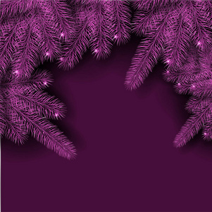 紫色闪亮的圣诞节和新年海报模板与冷杉或