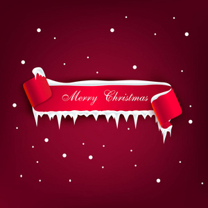 圣诞快乐, 带红色丝带和雪的贺卡