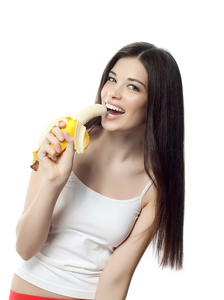 面带笑容的女人，用香蕉