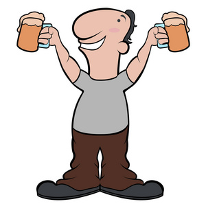 快乐卡通人物喝啤酒