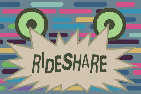 显示 rideshare 的文本符号。概念照片共享游乐设施或交通拼车在线出租车服务