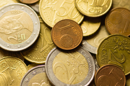 欧元硬币货币背景欧洲货币
