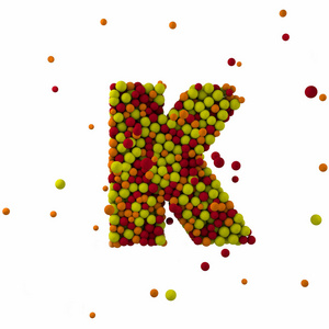 字母 K 由褐色羊毛球, 被隔绝在白色, 3d 渲染