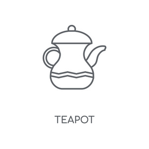 茶壶线性图标。茶壶概念笔画符号设计。薄的图形元素向量例证, 在白色背景上的轮廓样式, eps 10