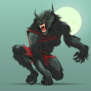 愤怒的狼人怪物在满月海报下转动