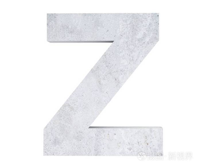 在白色背景上查出的混凝土大写字母 z。3d 渲染插图
