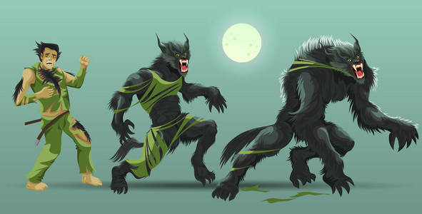 卡通狼人女人人转换成狼人的海报照片