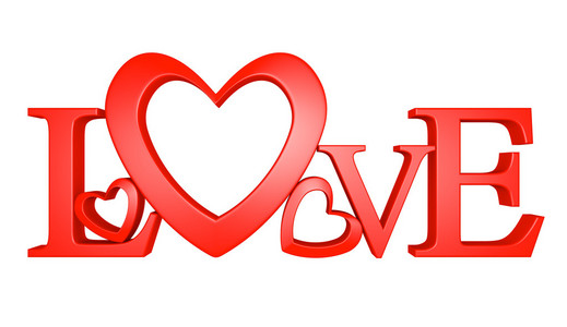 三维文字形成一个心形的一封爱这个字照片