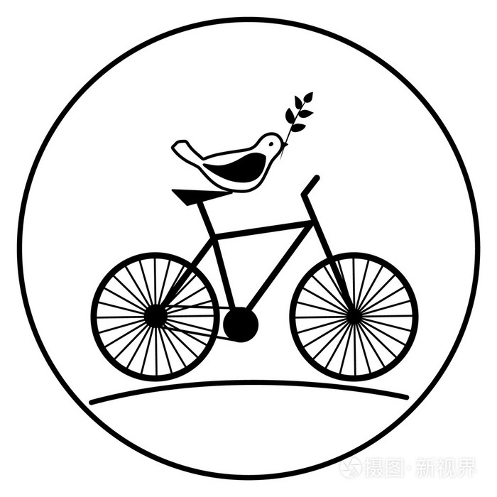 骑着自行车与一枝在它的喙鸟