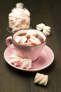 棉花糖粉色杯热巧克力图片