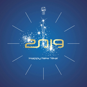 2019新年贺卡在蓝色背景, 向量例证