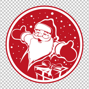圣诞节红色圆标志与面孔剪影圣诞老人和礼品盒