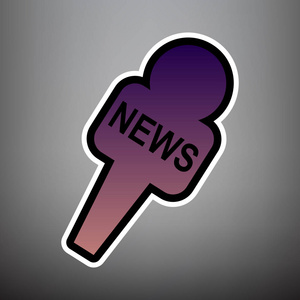 电视新闻麦克风标志插图。向量。紫色渐变 ic