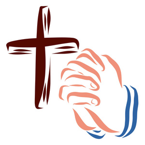 信仰十字架一个人祈祷,信仰和与上帝交谈的十字架和手照片