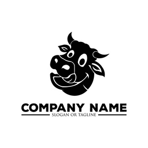 农场动物, 牛的剪影.会徽, 标志或设计标签.矢量插图照片