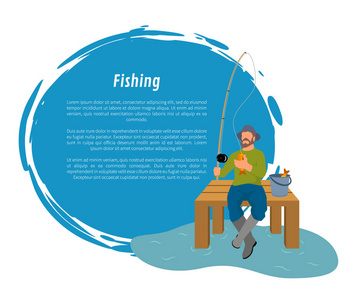 渔民钓鱼竿和鱼向量素描