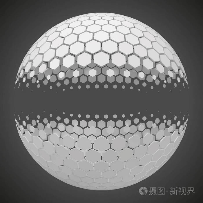 形成球体的小六边形.3d 样式矢量图