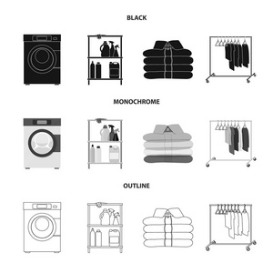 独立的洗衣和清洁标志对象。洗衣店和衣物的汇集媒介例证